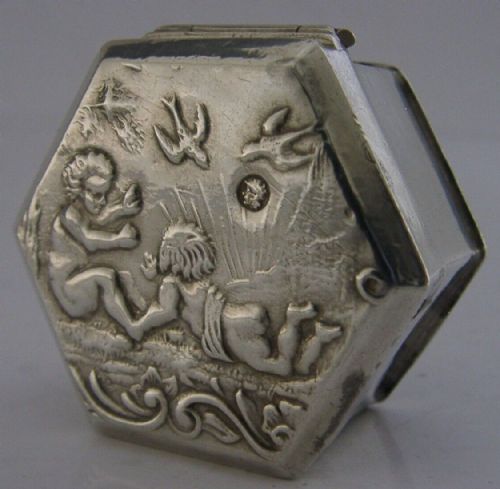 Dutch Export Solid Sterling Silver Cherub Snuff Pill Box 1897 Antique 30g