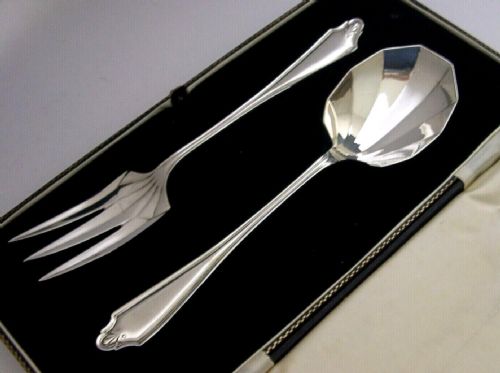 Art Deco English Sterling Silver Serving Set 1914 Antique Cased 130g