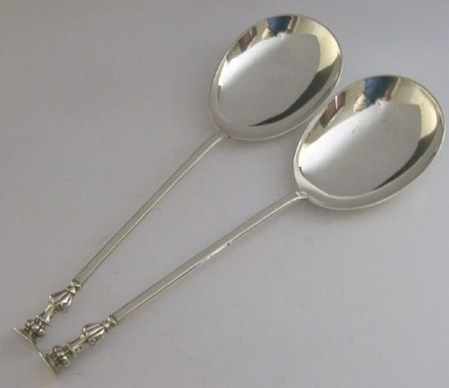English Solid Sterling Silver Seal Top Serving Spoons 1904 Antique 102g