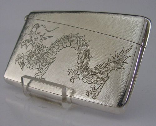 Wonderful Solid Silver Chinese Export Silver Dragon Card Case C1910 Antique 68g