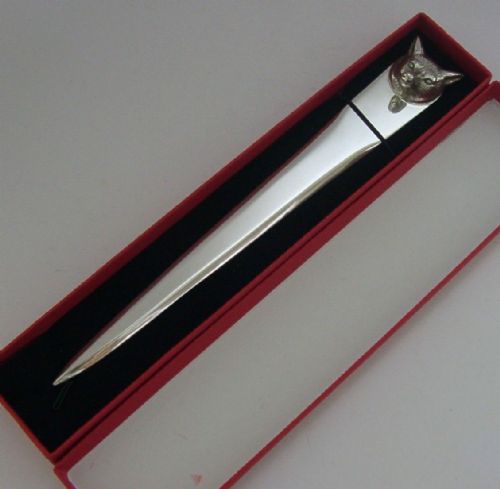 Superb English Solid Sterling Silver Fox Head Letter Opener 1967 Boxed Hunting