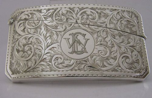 Wonderful English Solid Silver Curved Card Case 1923 Antique 50g