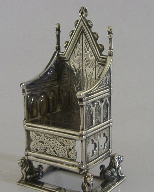 English Good Sized Sterling Silver Miniature Coronation Chair 1910 Royalty