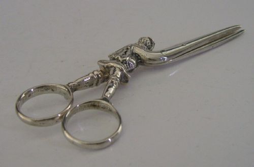 Unusual German Hanau Solid Silver Scissors C1890 Antique 26g Sewing Needlework