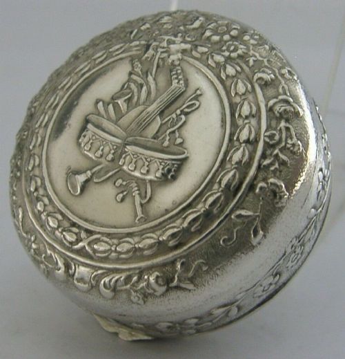 Beautiful Hanau German 800 Solid Silver Pill Snuff Box C1900 Antique Musical