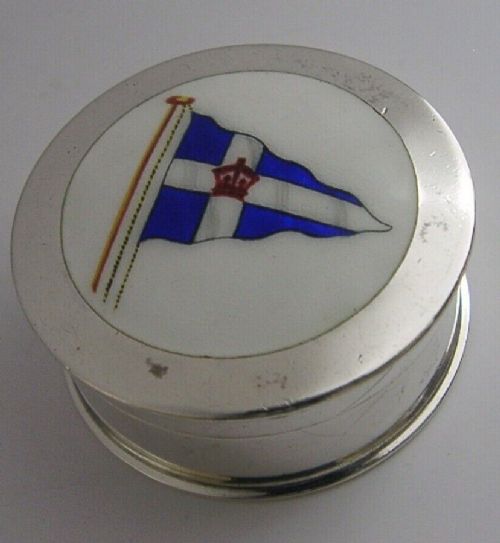 Rare English Sterling Silver Enamelled Royal Thames Yacht Club Burgee Box 1904