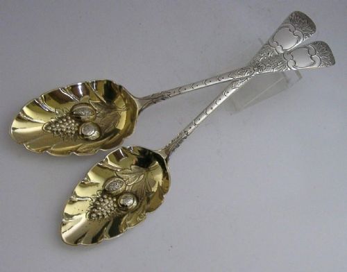 English Georgian Sterling Silver Berry Serving Spoons 1795 & 1803 Antique 110g