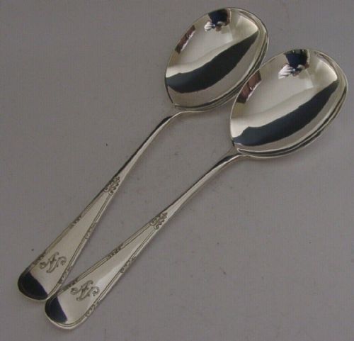 Heavy 90g English Antique Solid Sterling Silver Serving Spoons 1911 George V