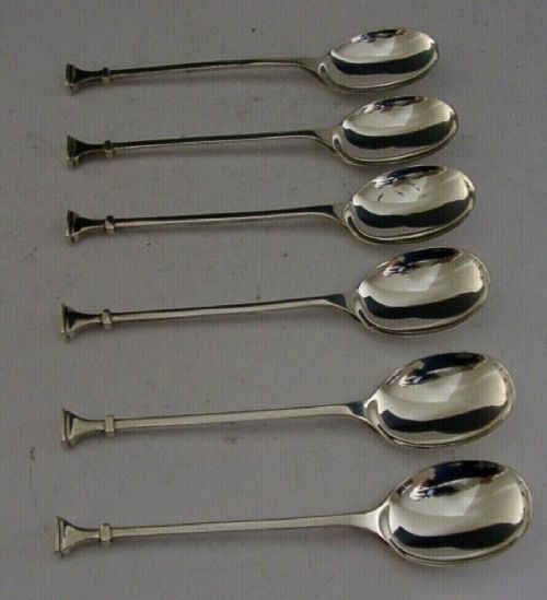 Six English Antique Sterling Silver Art Deco Spoons 1924 56g Mint