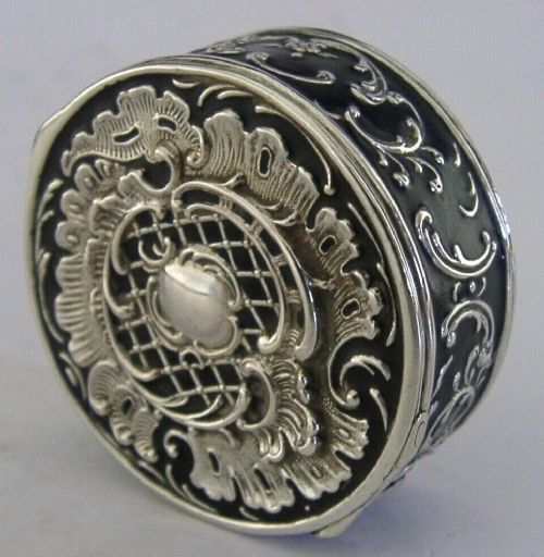 Rare Stunning German 800 Solid Silver Black Enamel Box C1900 Antique 24g