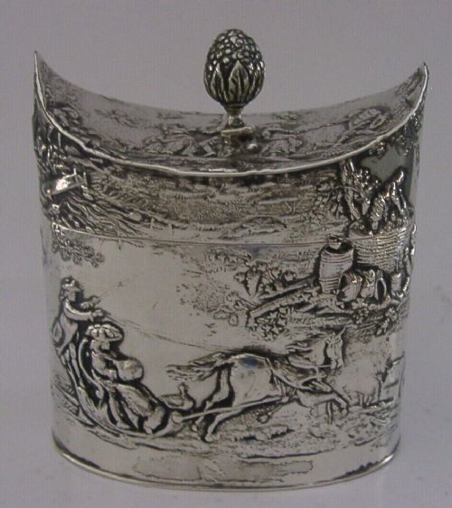 Beautiful Hanau Solid Silver Troika Sledge Tea Caddy Box C1900 Antique 124g