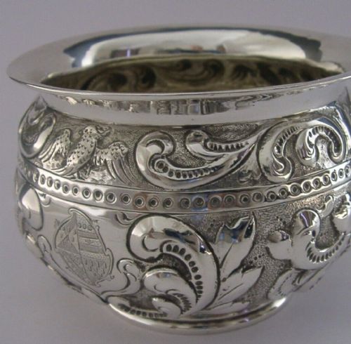 Victorian Solid Sterling Silver Coat of Arms Dish Bowl 1891 Antique 116g
