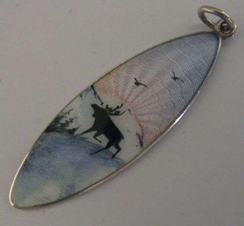 Pretty Norwegian Solid Sterling Silver Enamel Pendant C1930s Antique Moose