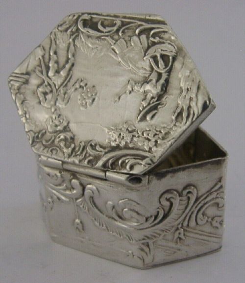 German Hanau Solid Sterling Silver Pill Snuff Box C1900 Antique 14g