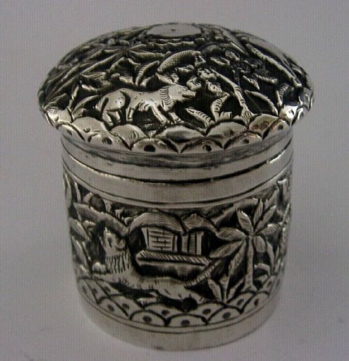 Indian Solid Silver Table Trinket Box C1920 Antique 48g