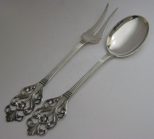 Stunning Norwegian 830s Solid Silver Servers C1940 Heavy 136g Mint