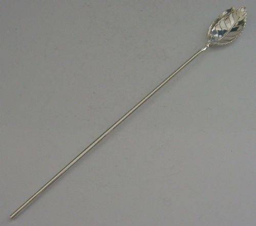 Unusual English Sterling Silver Cocktail Making Mixing Straw Spoon 1969