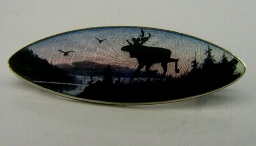 Pretty Norwegian Solid Sterling Silver Enamel Brooch C1930s Antique
