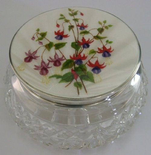 Superb English Sterling Silver Enamel Pot Box 1948 Art Deco Fuchsia Large 466g