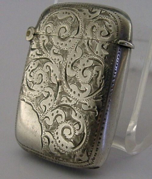 Beautiful English Solid Sterling Silver Vesta Case 1894 Antique Victorian