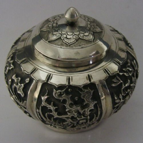 Rare Chinese China Straits Export Solid Silver Dragon Tea Caddy 1900 Antique 90g