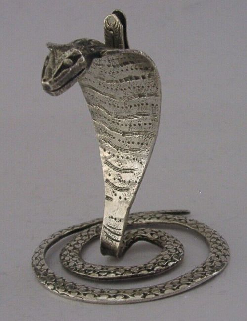 Good Size Rare Indian Solid Silver Cobra Snake Menu Holder C1900 Antique 58g