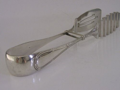German Secessionist Solid Silver Serving Tongs C1910 Antique Heavy 156g Nouveau