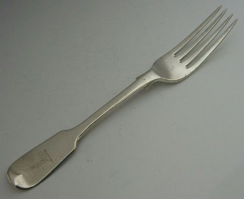 Victorian Rare Sterling Silver Crested Fork 1868 Antique Hunt Family 52g