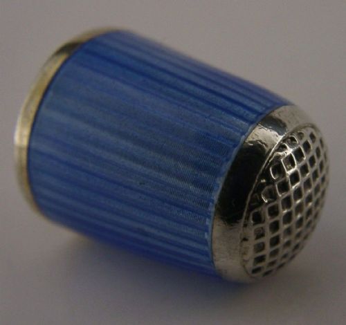 Rare Norwegian Sterling Silver Blue Enamel Thimble C1940 Sewing Needlework