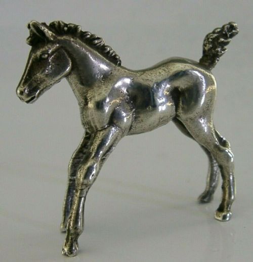 English Solid Sterling Silver Foal Horse Animal Figure 1968 40g Riding Hunting