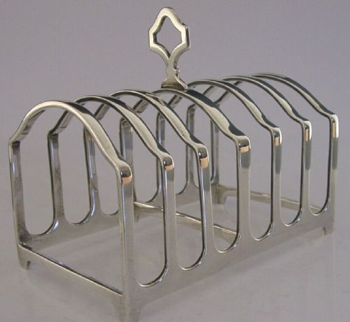 180g Heavy English Solid Sterling Silver Six Slice Toast Rack 1928 Antique Deco