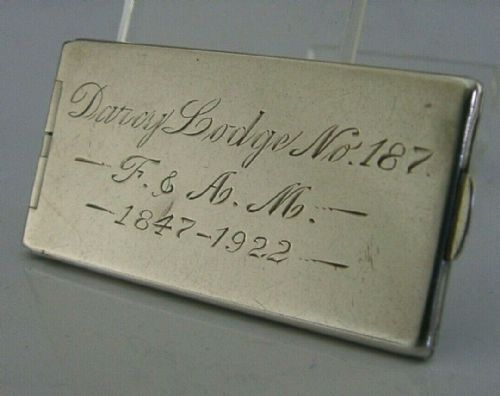 American Sterling Silver Masonic Darcy Lodge No.187 Stamp Case C1920s
