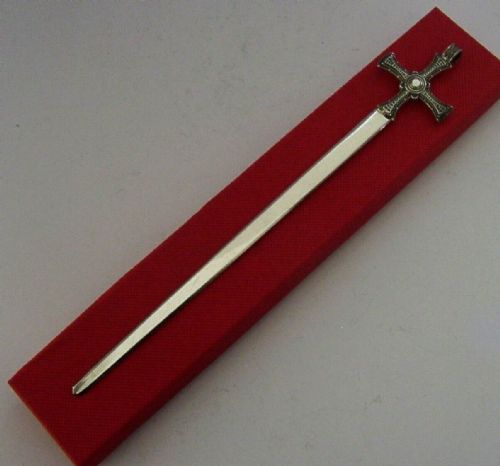 English Solid Sterling Silver Cross Letter Opener 1967 Boxed Religious