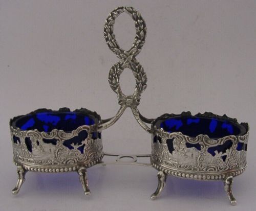 Large Sterling Silver Double Salt Cellar 1891 Antique 278g Victorian