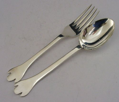 Beautiful 17th Century Style Sterling Silver Fork & Spoon Set 1964/5 English 52g