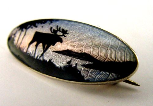 Pretty Norwegian Solid Sterling Silver Enamel Moose Brooch C1930s Antique