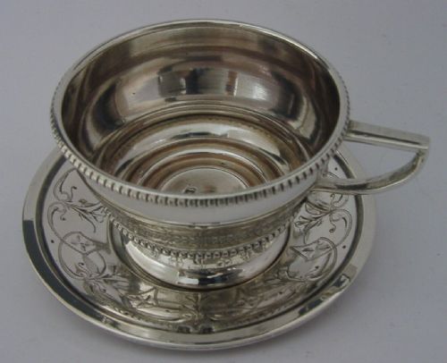 Rare Austrian Solid Silver Cup & Saucer C1860-1870 Antique 106g