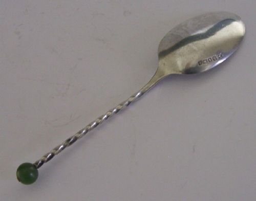 Very Rare English Sterling Silver Jade Maori Spoon 1905 Antique New Zealand