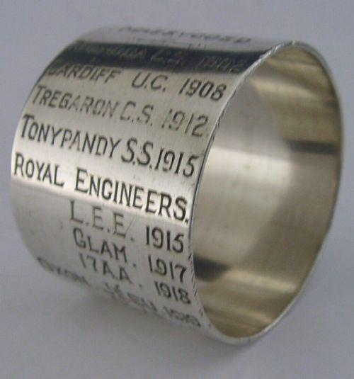 Rare Sterling Silver WWI Napkin Ring Wales Naval Anti Aircraft Interest Military