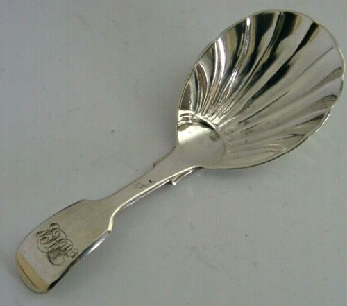 Victorian Sterling Silver Scalloped Bowl Caddy Spoon 1866 Antique