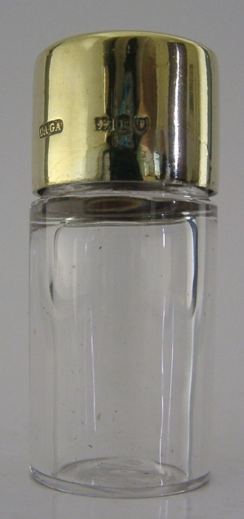 Asprey Sterling Silver Gilt & Glass Dressing Table Pill Bottle 1905 Antique 44g