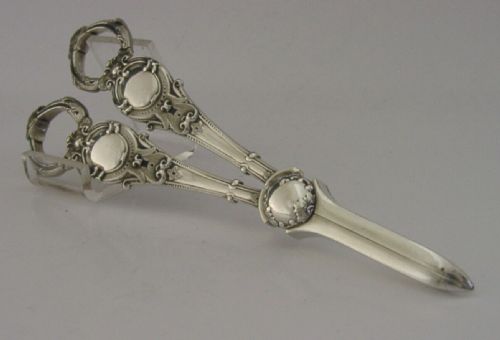 Superb English Edwardian Sterling Silver Grape Scissors Shears 1909 Antique 120g