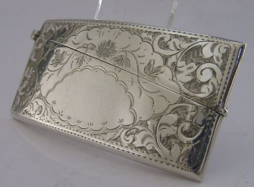 Beautiful English Solid Silver Card Case 1906 Antique Edwardian
