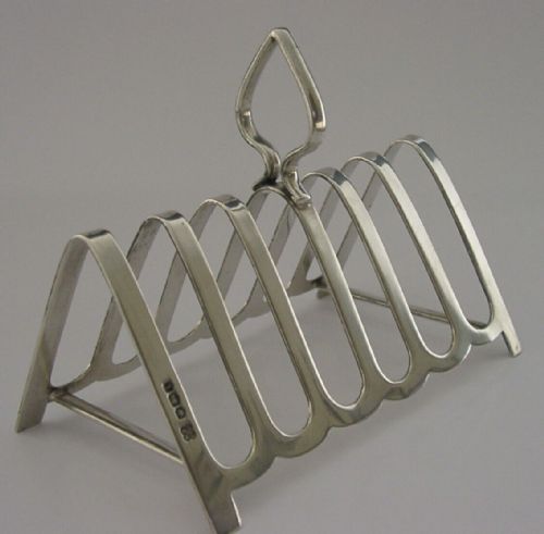 Stylish Triangle Sterling Silver Six Slice Toast Rack 1926 Antique Art Deco 66g