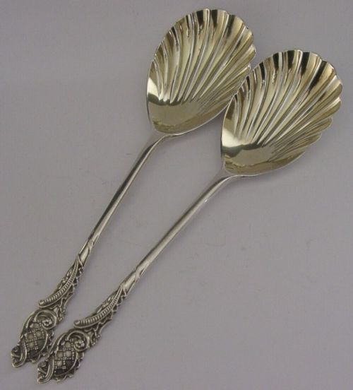 SUPERB VICTORIAN ENGLISH SOLID STERLING SILVER SERVING SPOONS 1899 ANTIQUE 86g
