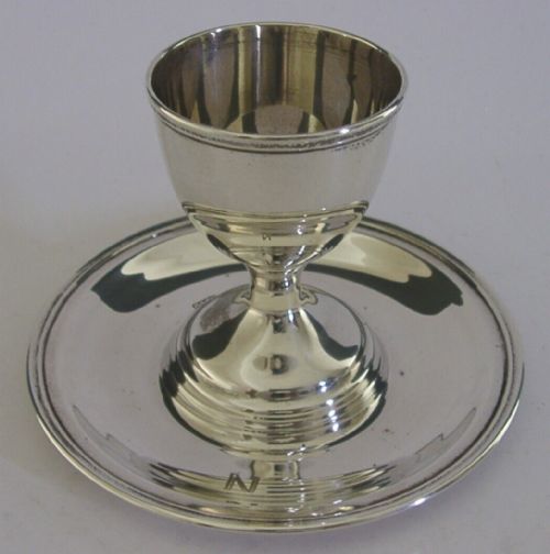 Unusual Solid Silver Egg Cup and Combination Saucer C1940s Antique 72g