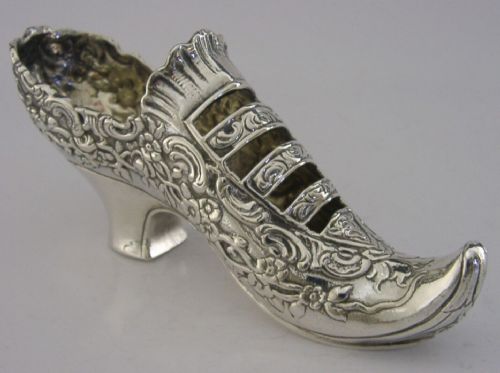 Large German Hanau Sterling Silver Shoe Pin Cushion 1905 Sewing Needlework