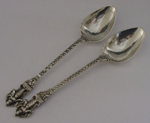 Indian Solid Silver Vishnu Serving Spoons C1900 Antique Deity 100g
