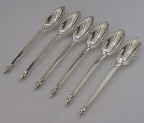 Heavy 144g Six Sterling Silver Art Deco Grapefruit Citrus Spoons 1926 Antique