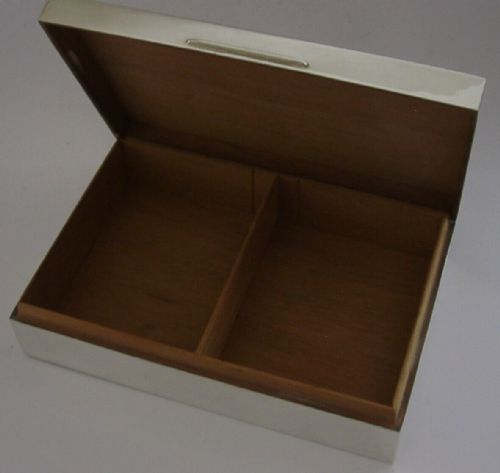 Boxed Mint English Sterling Silver Table Cigarette Cigar Box 1964 480g
